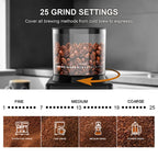 Professional Conical Burr Coffee Grinder Coffee Grinders with 25 Girind Settings Easy to Clean with Brush Anti-static Powder Box