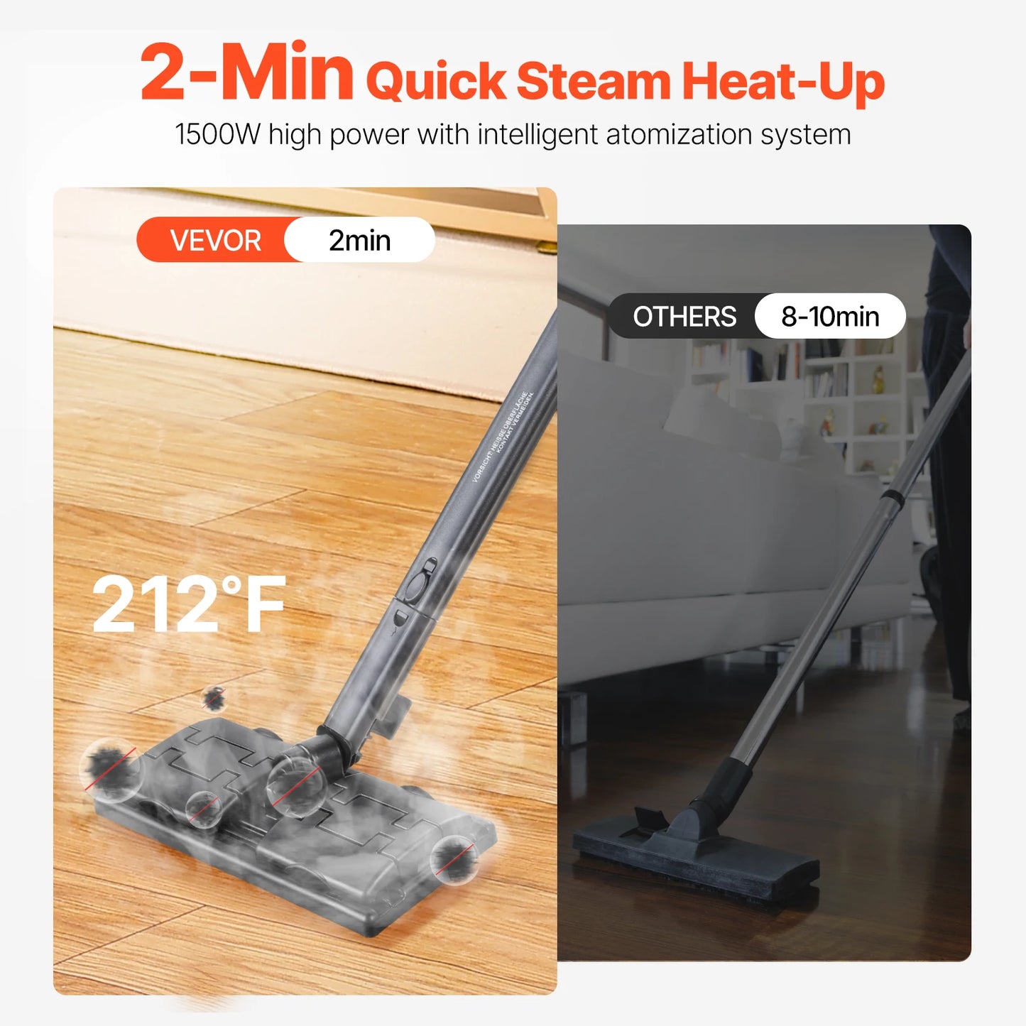 VEVOR Steam Cleaner Multipurpose Powerful Steamer w/ 84.55oz Tank and Portable Handle for Grout Tile Floors Appliances Home&Car