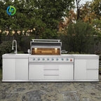 Customized Luxurious Outdoor Modular Kitchen with Stainless Steel BBQ Oven Fridge Trash Can for Courtyard Camping