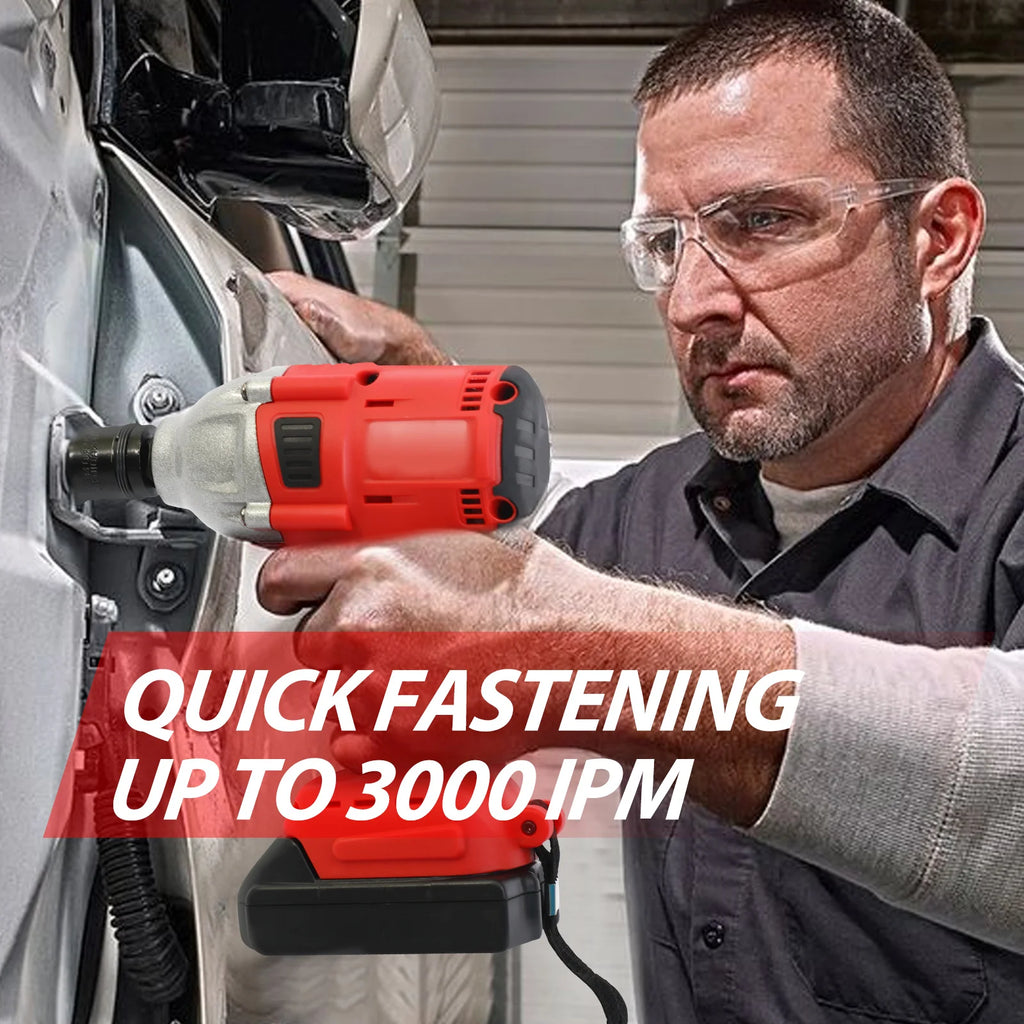 1000N.m (740ft-lbs) Cordless Impact Wrench Brushless Electric High Torque with Batteries 1500MAh 20V Fast Charger for Car Truck