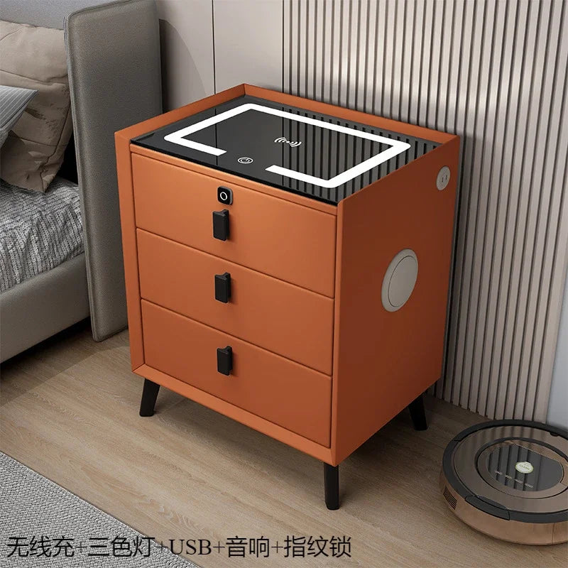 Minimally Modern Intelligent Bluetooth Speaker Bedside Table Household Smart Cabinet with Lights and Wireless Charging