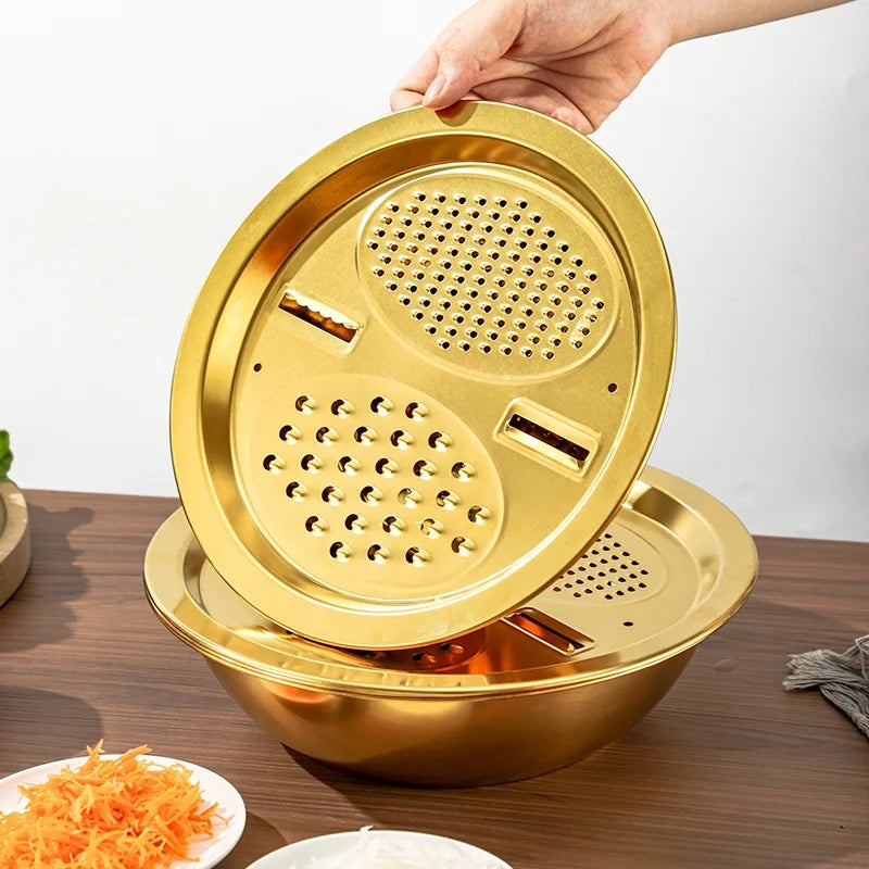 3-In-1 Stainless Steel Kitchen Set, Equipped with Built-in Grinding, Multifunctional Filter, and Mixing Bowl