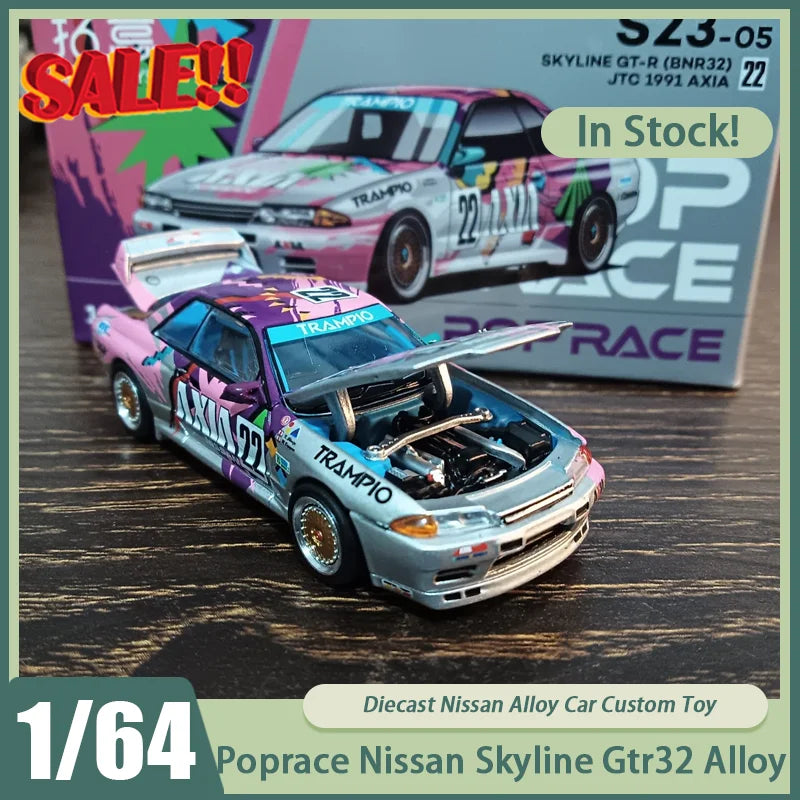New In Stock Poprace 1:64 Nissan Skyline Gtr32 Championship Car Alloy Miniature Diecast Nissan Ornaments Custom Toys Kid Gift