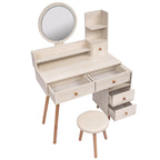 Vanity Table + Cushioned Stool Touch Control LED Mirror Large Capacity Storage Cabinet 5 Drawers L31.5"-43.2"x W15.8" x H48.1