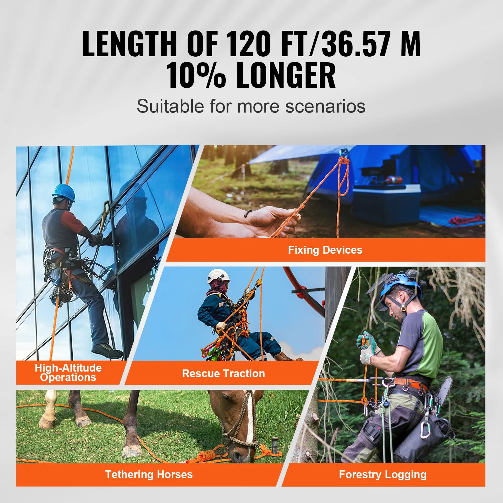 VEVOR 120ft Dual-Weave Polyester Cord 3/8 1/2 inch 48-Strand Multi-Use Rope for Arborist Activities Outdoor Adventures Versatile