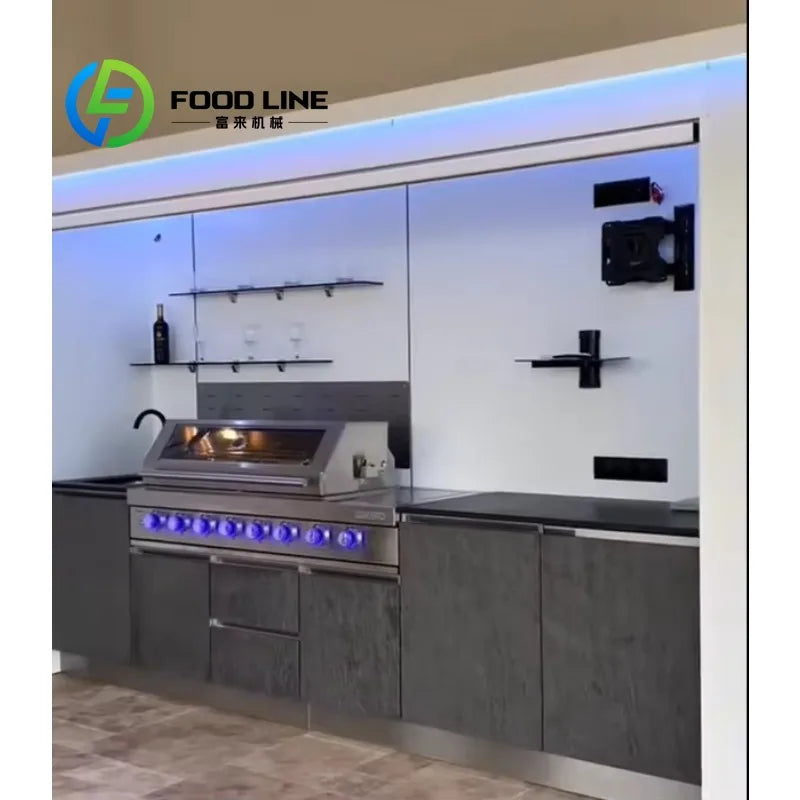 Customized Contemporary Modular Prefabricated Outdoor Mobile Kitchen Unit Wind Rain Resistant Storage Cabinet