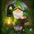 Flocking Gnome Statues with Solar Lantern Outdoor Resin Ornament Easter Garden Gnomes Funny for Yard and Patio Decor