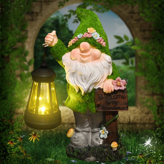 Flocking Gnome Statues with Solar Lantern Outdoor Resin Ornament Easter Garden Gnomes Funny for Yard and Patio Decor
