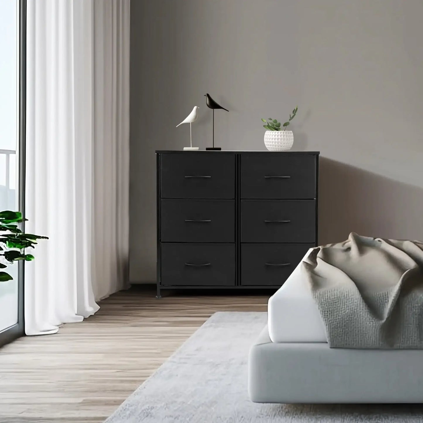 6 Drawer Dresser, Wide Chest Of Drawers Nightstand Storage Tower Storage Dresser Fabric Dresser With Wood Top for Living Room