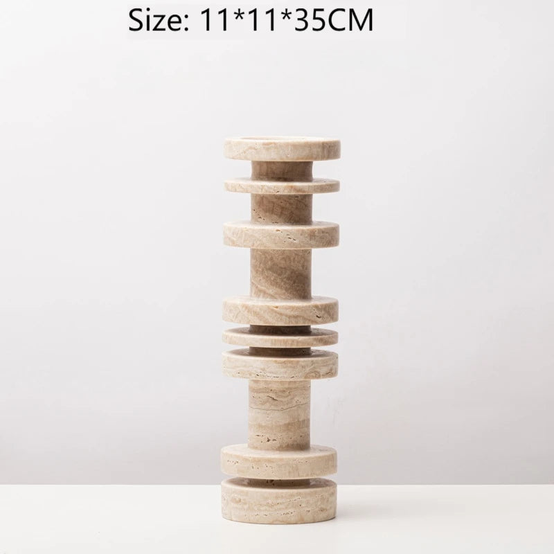 New Chinese Style Yellow Travertine Candle Holder - Elegant Home Decor for Living Room, Coffee Table, Dining Table & Model House