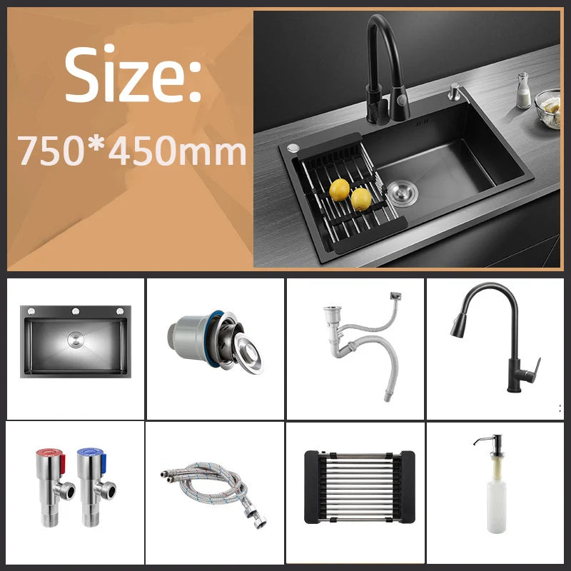 304 Stainless Steel Kitchen Sink Topmount Single Bowl Wash Basin For Home Fixture Drain Accessories Single Slot Kichen Sink