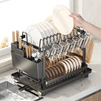 Self-drainage kitchen storage shelf for dishes and bowls, multifunctional foldable bowl and chopsticks storage, countertop drain