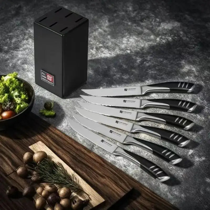 6-piece kitchen knife set, stainless steel steak knife with knife holder, ergonomic handle fruit knife, kitchen cooking knife