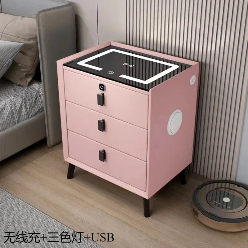 Minimally Modern Intelligent Bluetooth Speaker Bedside Table Household Smart Cabinet with Lights and Wireless Charging