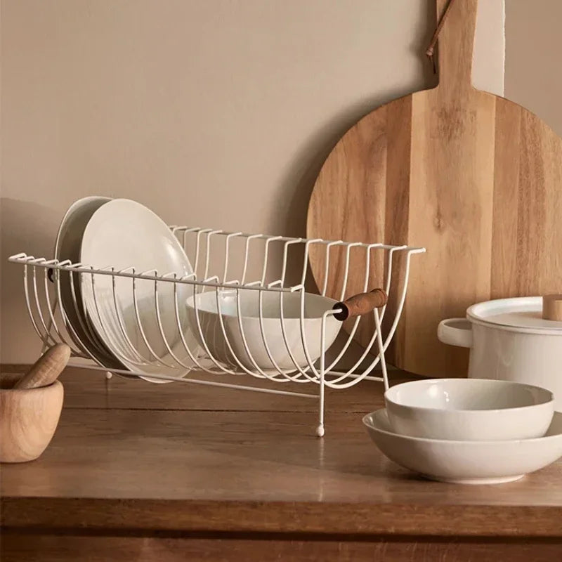 Japanese Wrought Iron Kitchen Bowl and Plate Organizer, Durable Metal Tableware Drain Rack, Storage for Home