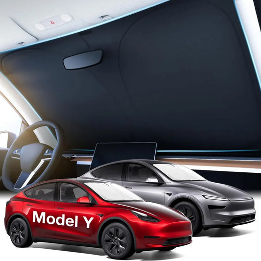 2025 Tesla Model Y/3 Windshield Sun Shade | Foldable Sun Blocker with Storage Bag