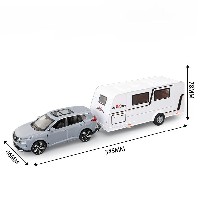 1:32 X-TRAIL Toy Model Cars Alloy Diecast Police Car Pull Back Doors Opened Sound Light Rubber Tires Camping RV Gifts for Boys