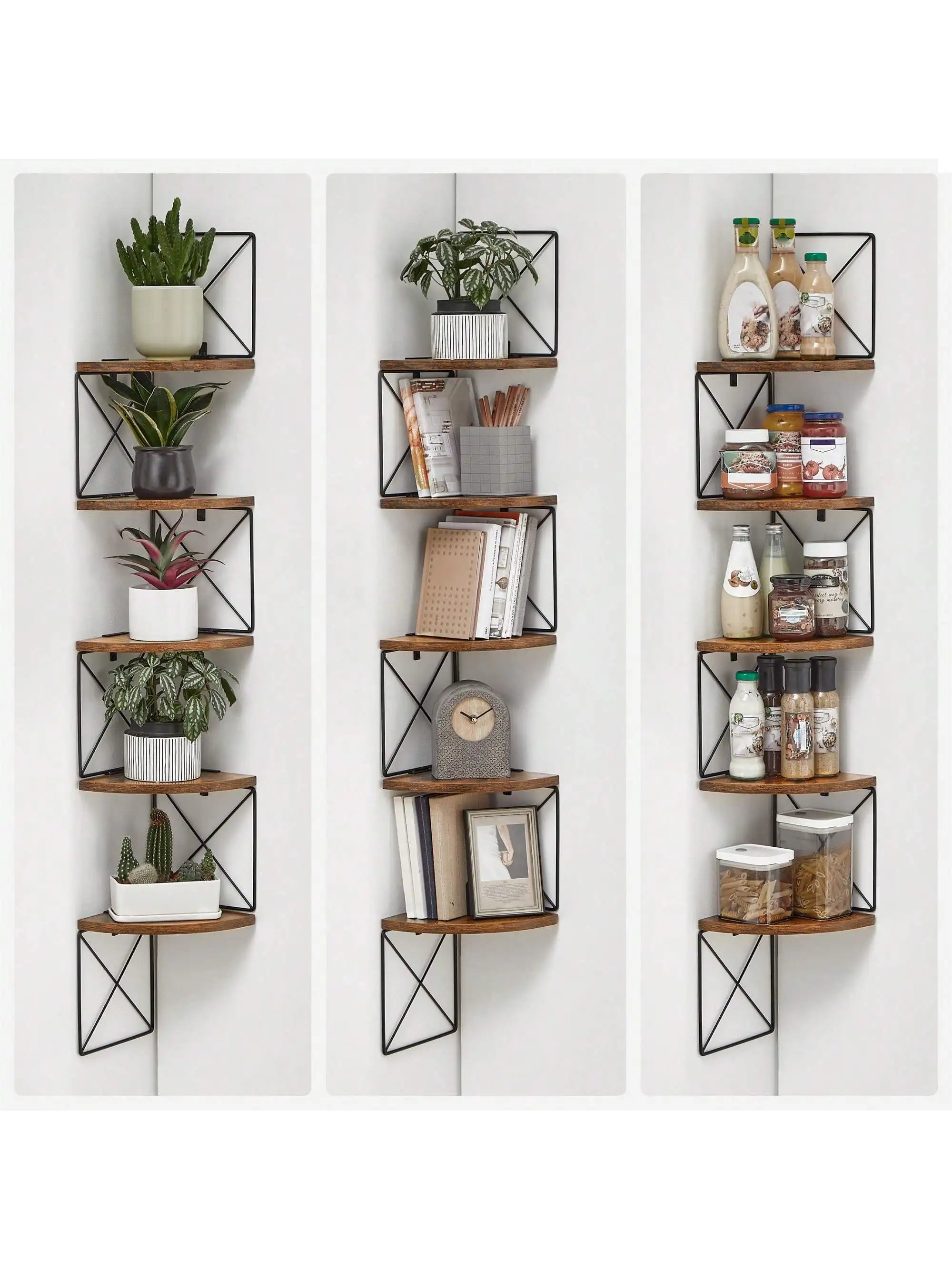VASAGLE Wall Mounted 5-Tier Floating Corner Shelf. For Bedroom, Living Room, Bathroom, Kitchen, Office. Easy Assembly