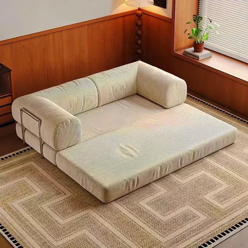 Italian Retro High-End Vacuum-Compressed Corduroy Sofa Bed Foldable Washable Customizable Living Room Sofa