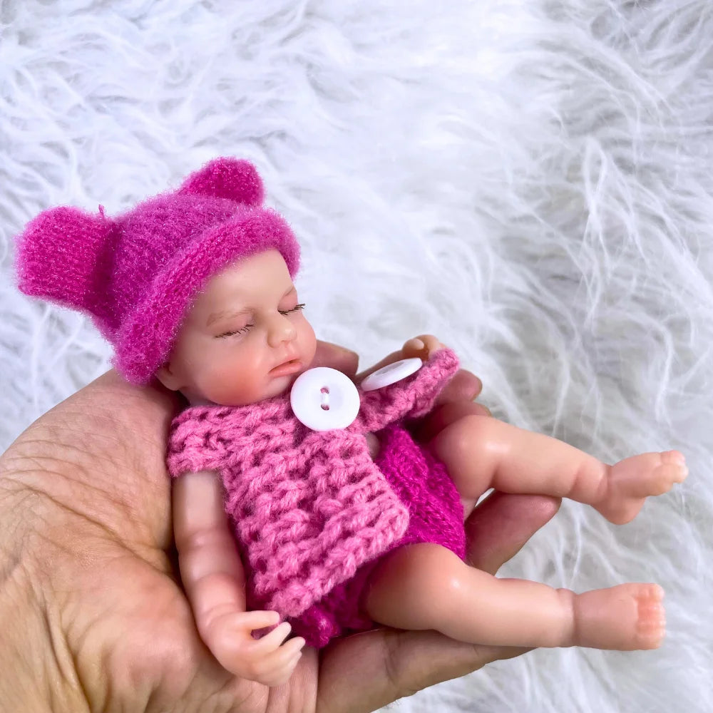 Mini 6 Inch  Silicone Reborn Baby Doll LouLou Girl 15CM Full Solid Silicone Washable Body Palm Doll Toy Christmas Gift