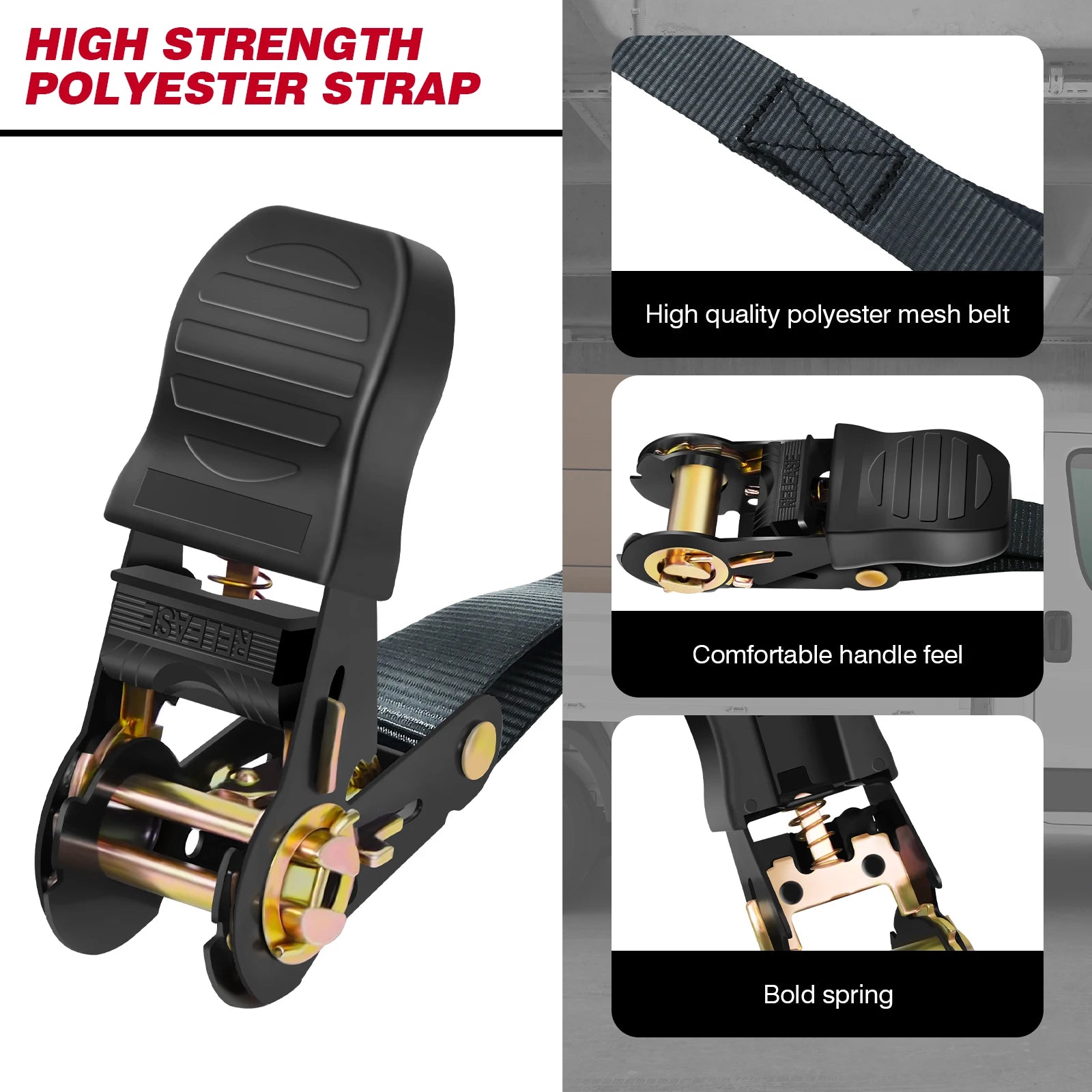 Strength Ratchet Straps 800kg Break Strength With S-Hooks,for Fixed Car Fixed Tightener Tensioner Straps Ratchet Tie-Down Belt