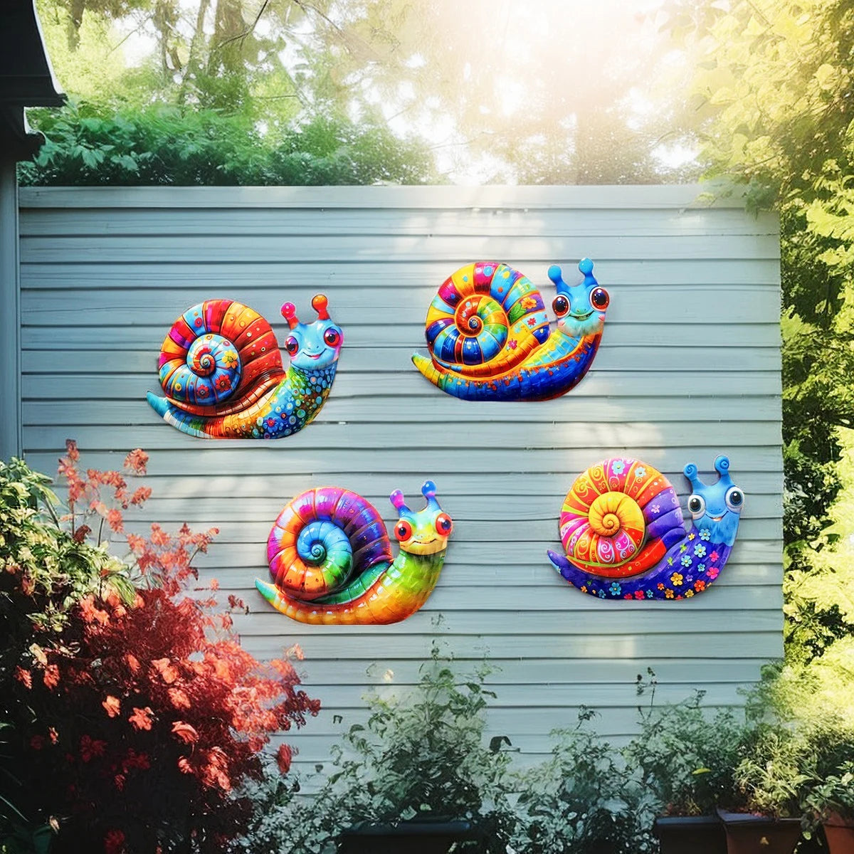 Metal Art Snail Wall Decor Colorful Iron Art Snail Sculptures Snail Hanging Ornament for Outdoor Home Office Yard Garden Wedding