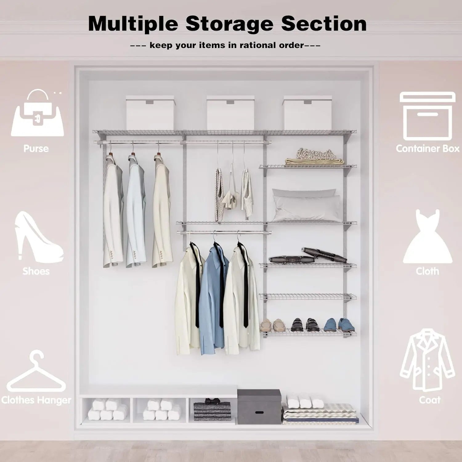 Tangkula 4 To 6 Ft Custom Closet Organizer System Kit, Wall-Mounted Storage Organizer With Wire Shelving And Hanging Rods,