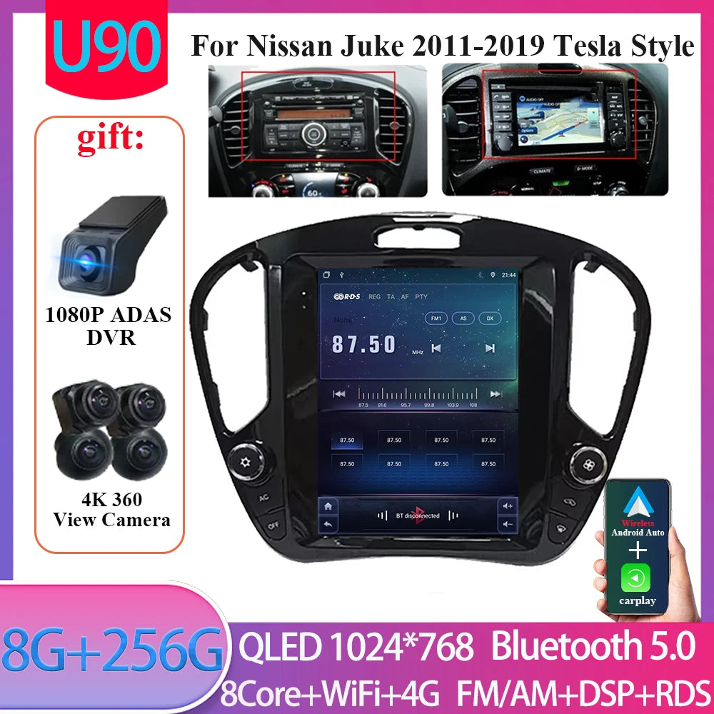 For Nissan Juke 2011-2019 tereo Head Unit  9.7'' Wireless Carplay Android 15 Auto Radio Seat Cover Multimedia Player Navigation