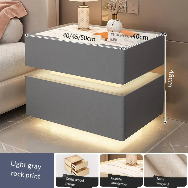 Creative 25-50cm Smart Bedside Table with Sensor Light Nordic Style Storage Cabinet Bedroom Nightstand with Wireless Charging