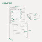 Dressing Table with Mirror, Dressing Table with Shelves and 2 Drawers, for Bedroom, Living Room, Adjustable Brightness, 40 x 80