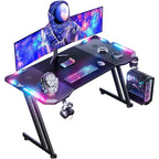 120 x 60 cm LED Gaming Desk, Large Gaming Desk with Carbon Fibre Tray, Ergonomic Computer Desk with Mouse Pad