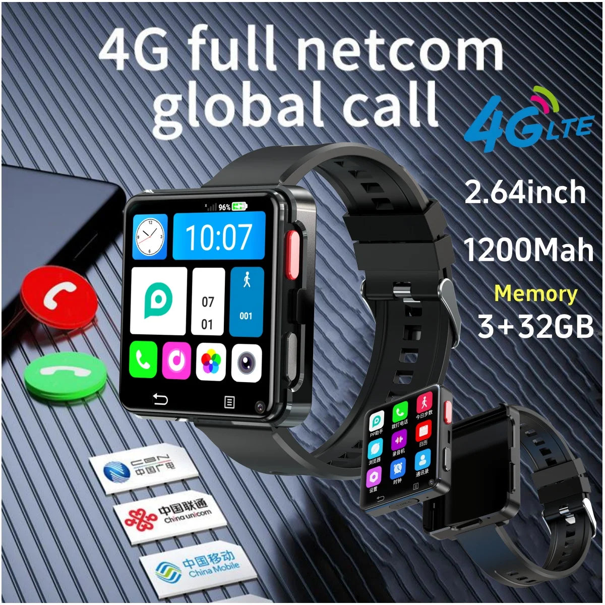 4G Android Smartwatch With 2.64 inch Large Screen Play Store 500W Dual Camera Game Watch Video 4G Calling Smart Watch Men Adult