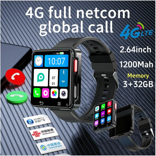 4G Android Smartwatch With 2.64 inch Large Screen Play Store 500W Dual Camera Game Watch Video 4G Calling Smart Watch Men Adult