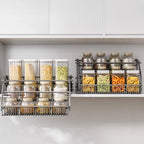 Kitchen Storage Rack Pull-Down Hanging Basket Under-Cabinet Spice Drawer Overhead Telescoping Seasoning Shelf for Small Kitchens