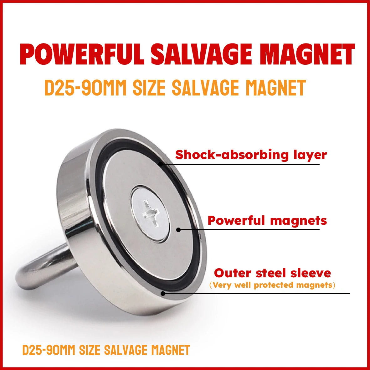 Super Strong Neodymium Fishing Magnet Hook N52 Heavy Duty Rare Earth Magnet With Countersunk Hole Eyebolt 16-90mm Salvage Magnet