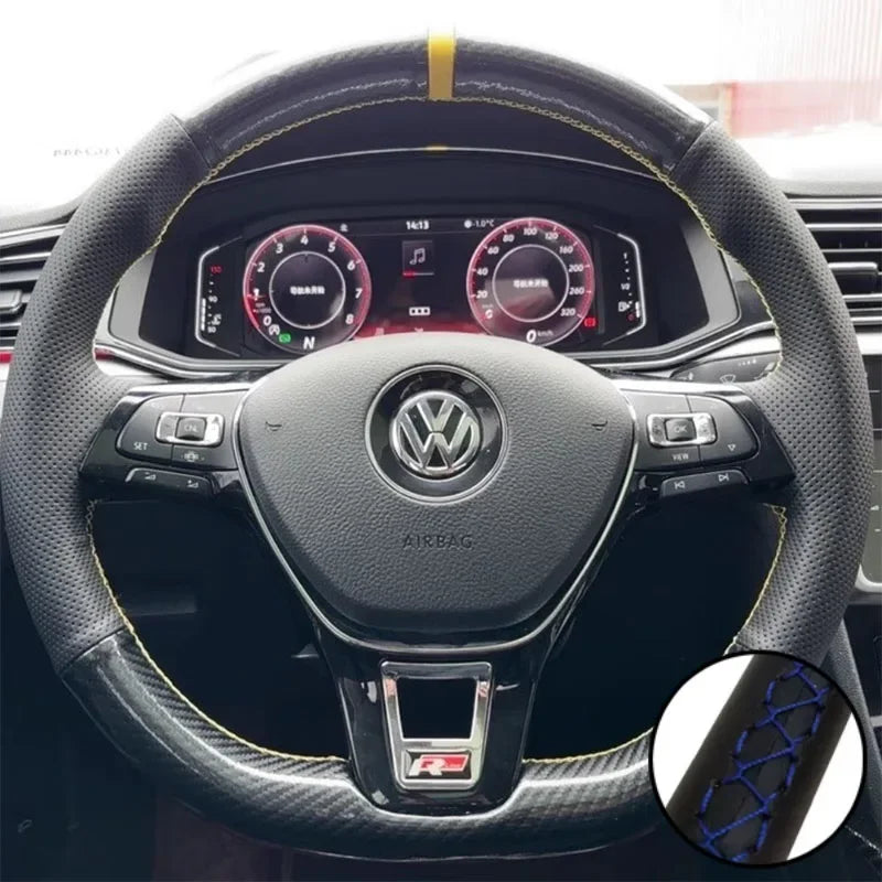 Car Steering Wheel Braid Cover Carbon Fiber Leather For Volkswagen VW Golf 7 Mk7 New Polo Jetta B8 Avant Car Interior