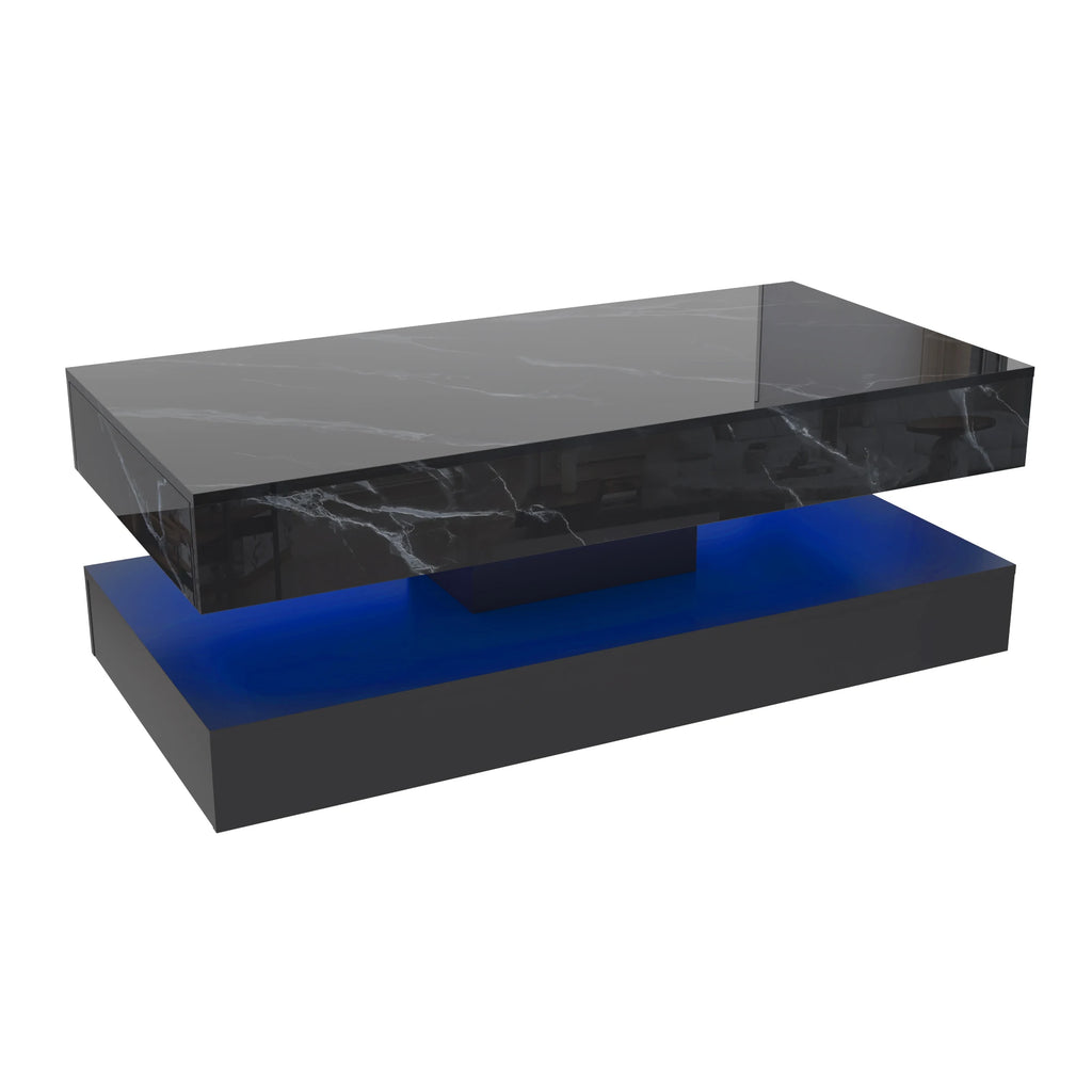 Modern Stylish Coffee Table with LED lights, Double-Layer Design for Living Room Coffee Table with 2 Storage Drawers