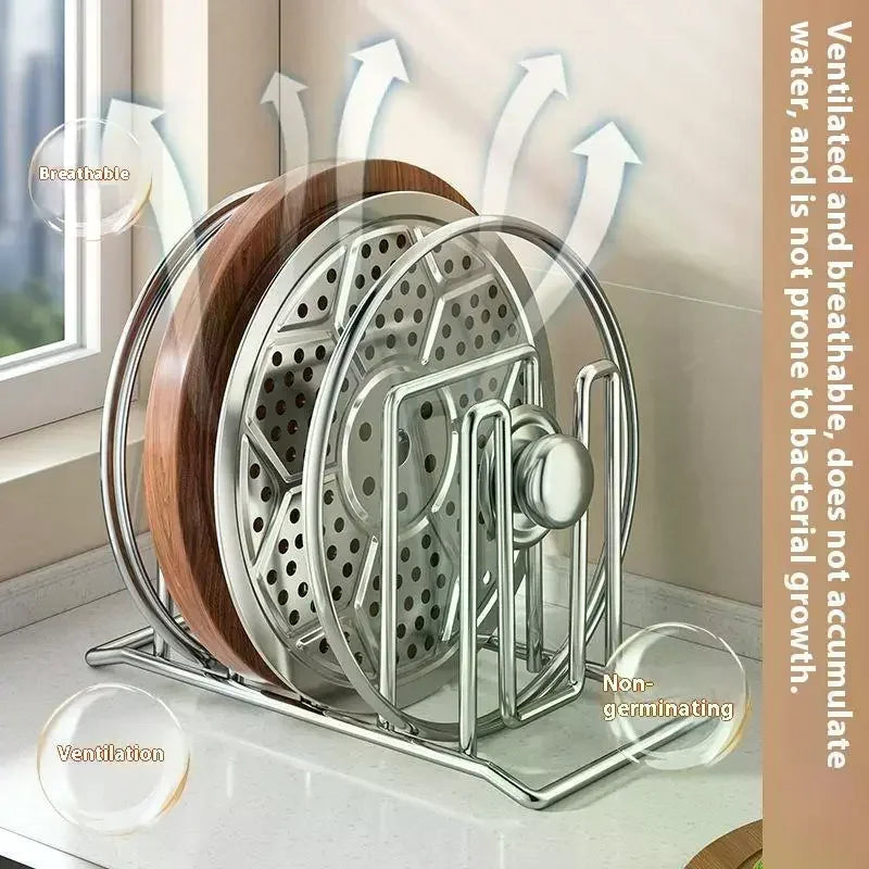 Kitchen Storage Solution Rustproof Pot Lid Rack Stainless Steel Storage Rack Multifunctional Chopping Board Organizer For Home