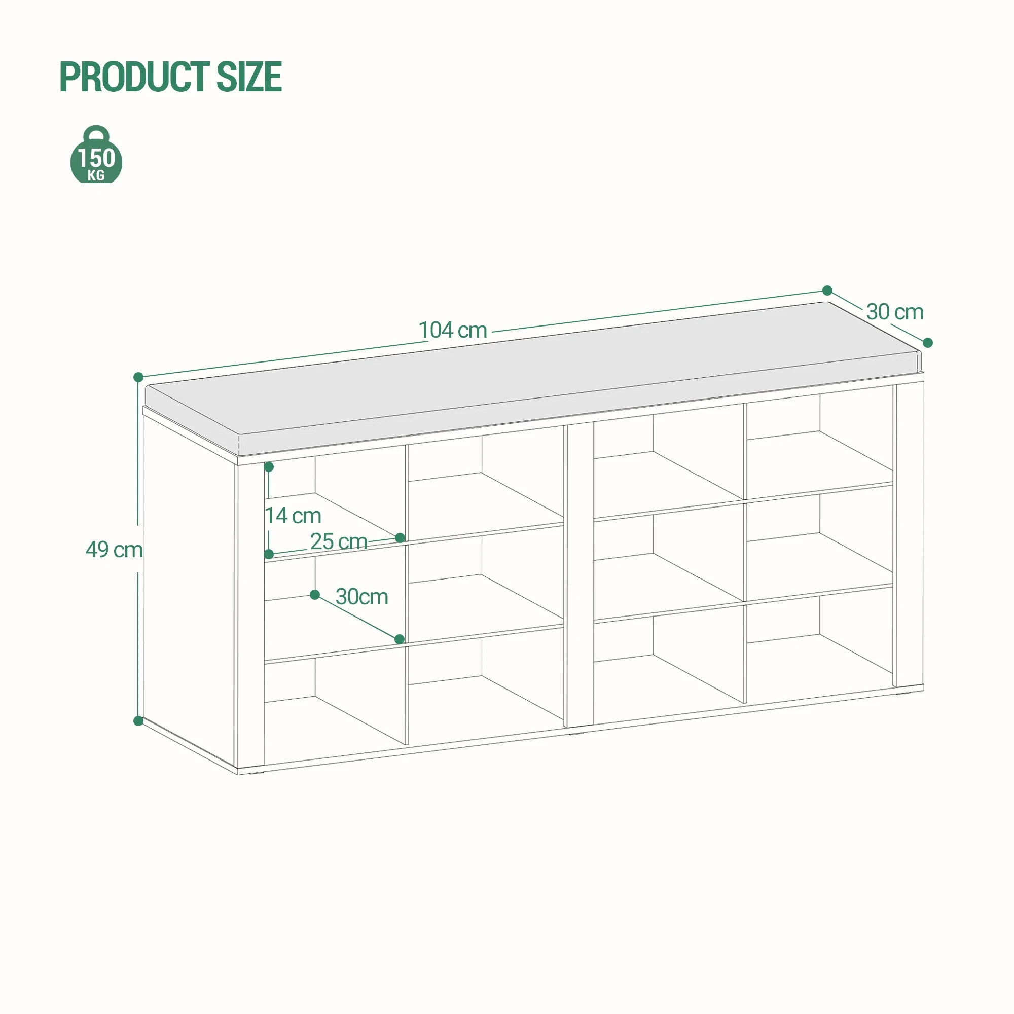 Shoe Bench with Cushion, Entryway Storage Bench with 12 Cubbies, Cubby Shoe Rack with Adjustable Shelves, Shoe Organizer Cabinet