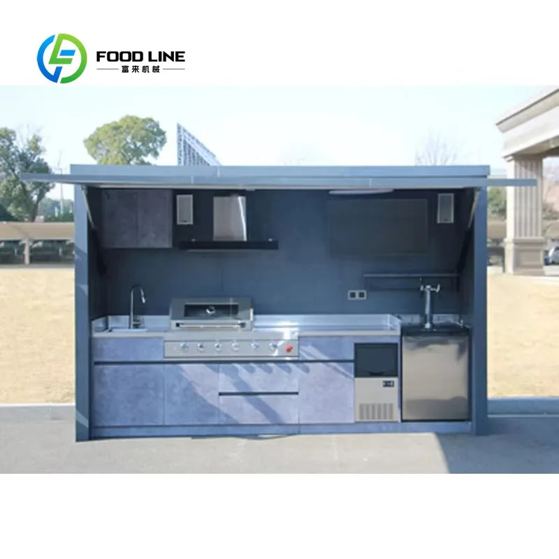 Customized Modern Outdoor Kitchen Cabinet Electric Door Shed For Luxury High End Homes Courtyard Outdoor Cooking Area