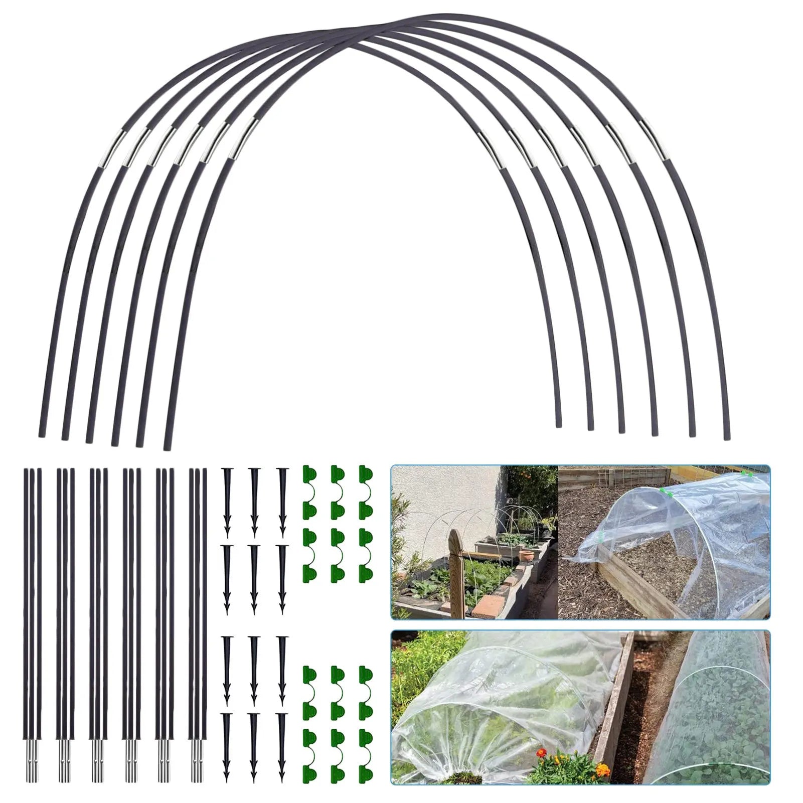 Greenhouse Hoops Set Gardening Folding Fiber Rod Set Arch Shed Bracket Garden Greenhouse Seedling Plant Hoop Grow Tunnel Support