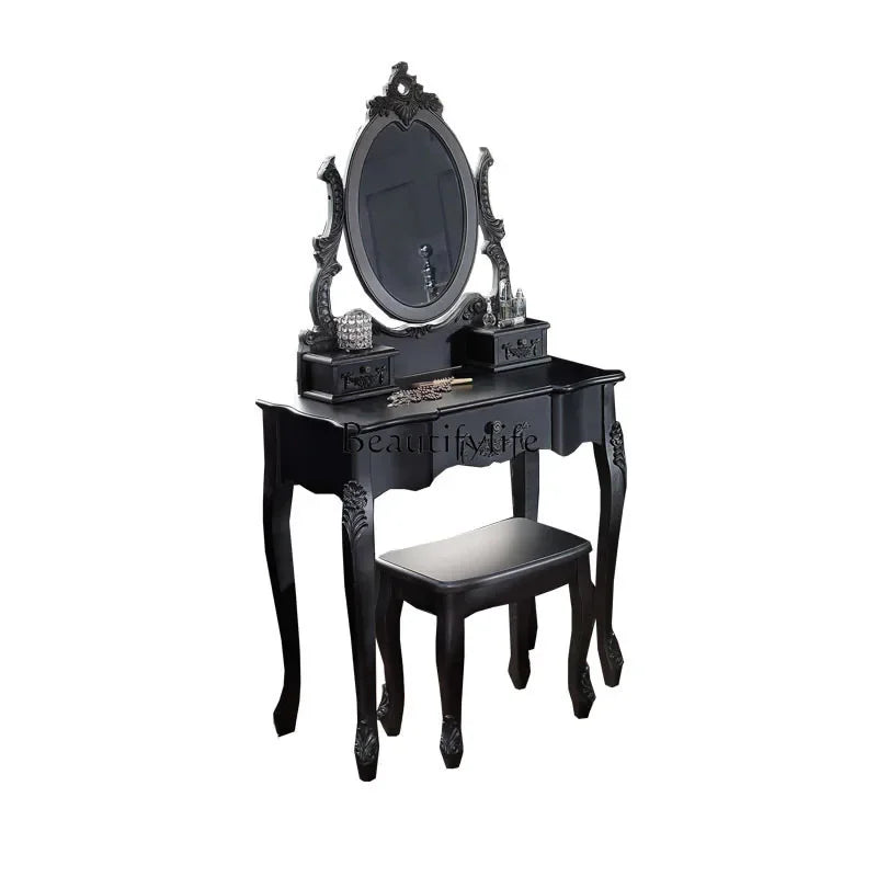 *retro dresser classic black solid wood bedroom princess makeup table American light luxury engraving