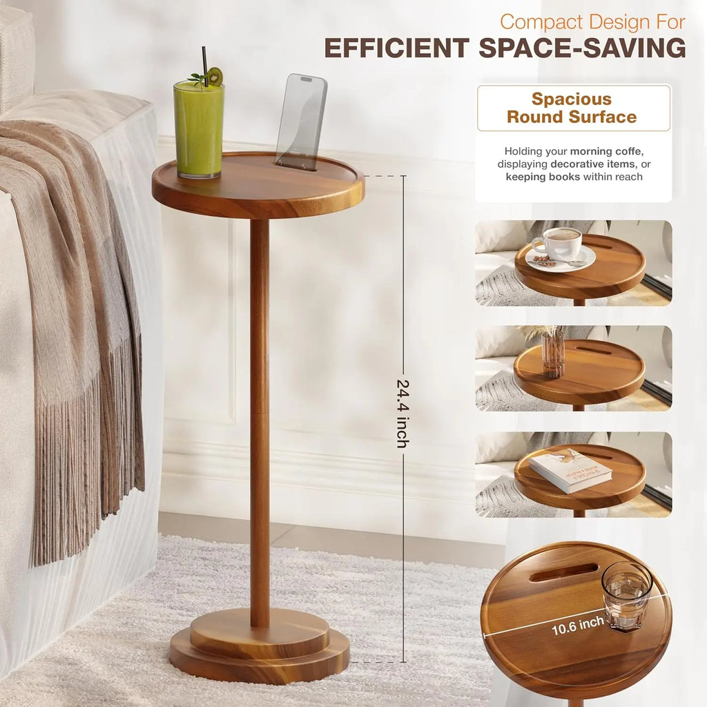Drink Table,Compact Side Table with Phone Slot and Weighted Base, Durable Pedestal Table Accent for Living Room,Office