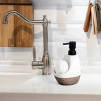 Ceramic Dish Soap Dispenser with Sponge Holder for Kitchen Sink, Empty Liquid Pump Bottle Dispenser Set for Bathroom, 1pcs 450ml