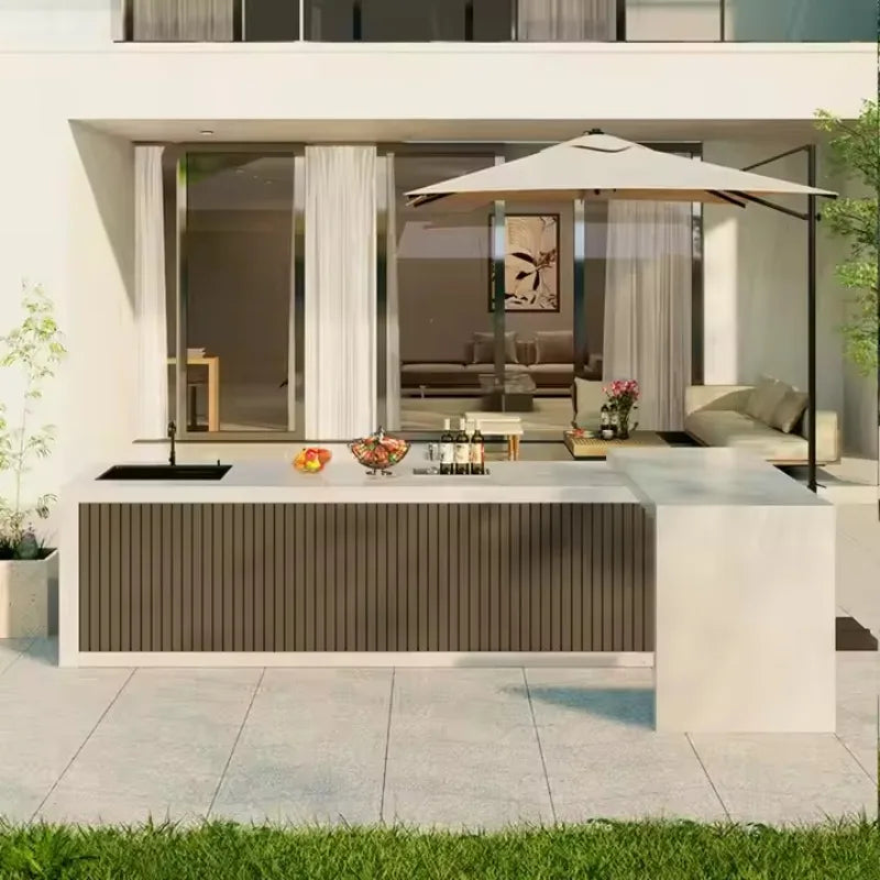 Outdoor Kitchen Cabinet Barbecue Worktop with Durable Stainless Steel Cabinet Door Includes Sink Hinge Drawer Slide Faucet