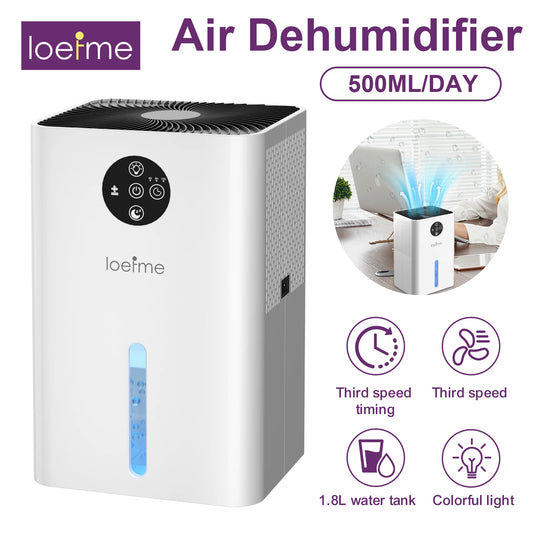 LOEFME 1.8L Silent Dehumidifier Portable Mini Air Dehumidifier with Touch Display LED Light Area 5–20m² for Home Bedroom Office