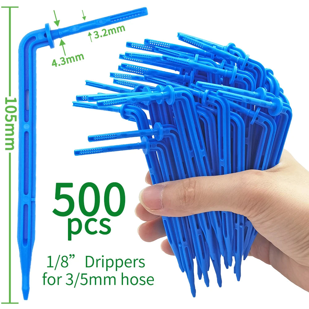 50-1000pcs Greenhouse 3/5m Hose Drip Irrigation Drippers 1/8'' Bending Arrow Emitters Garden Potted Micro Watering System