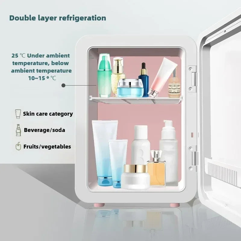 4L Mini Refrigerator Car Cosmetics Skincare LED Mirror Household Refrigerator Small Freezer Refrigeration Noise Reduction Portal