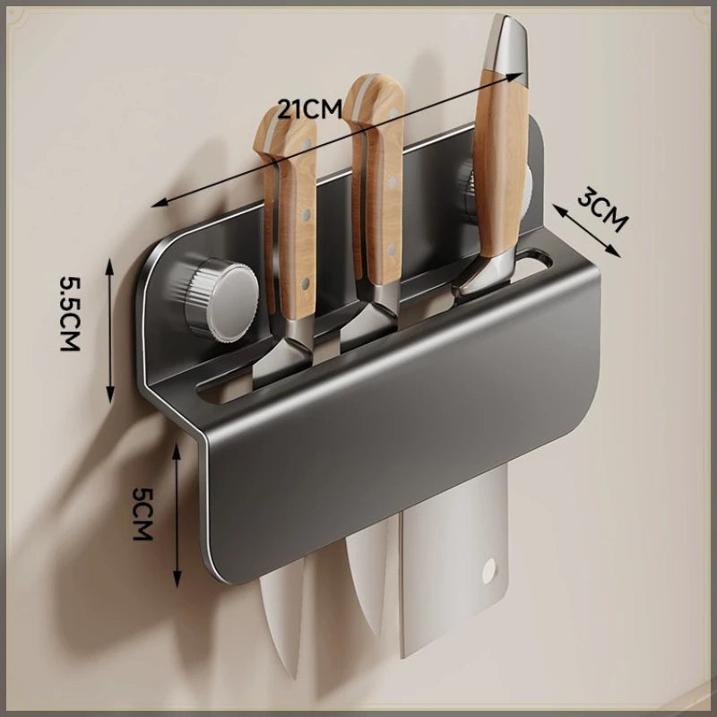 Suction Cup Kitchen Knife Rack Carbon Steel Wall Mount Punch Free Multifunctional Kitchen Rack Traceless Utensil Storage Rack
