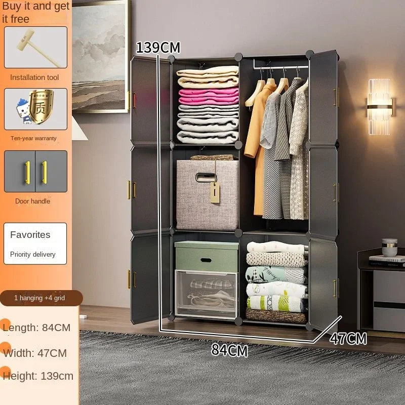 New Simple Wardrobe Clothes Assembly Plastic Collapsible Sturdy Dustproof Cabinets Dressers Cube Storage Locke Closet Furniture